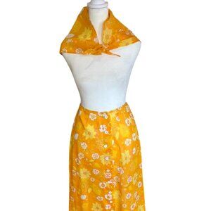 Vintage Italian Yellow Floral Maxi Skirt & Matching Scarf - Likely 1960s Pucci